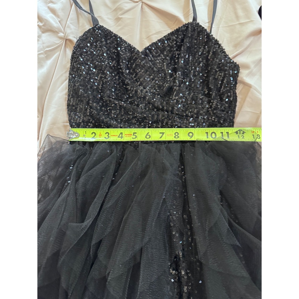 Ieena for Mac Duggal Black Sequin Tulle High Low Gown Dress Womens 2 - Picture 9 of 11